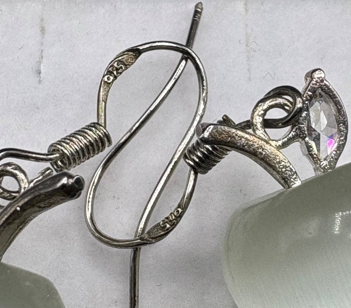 Pair Of Earrings In Solid Silver Oxide And Natural Stone, European From The 1980s-photo-1