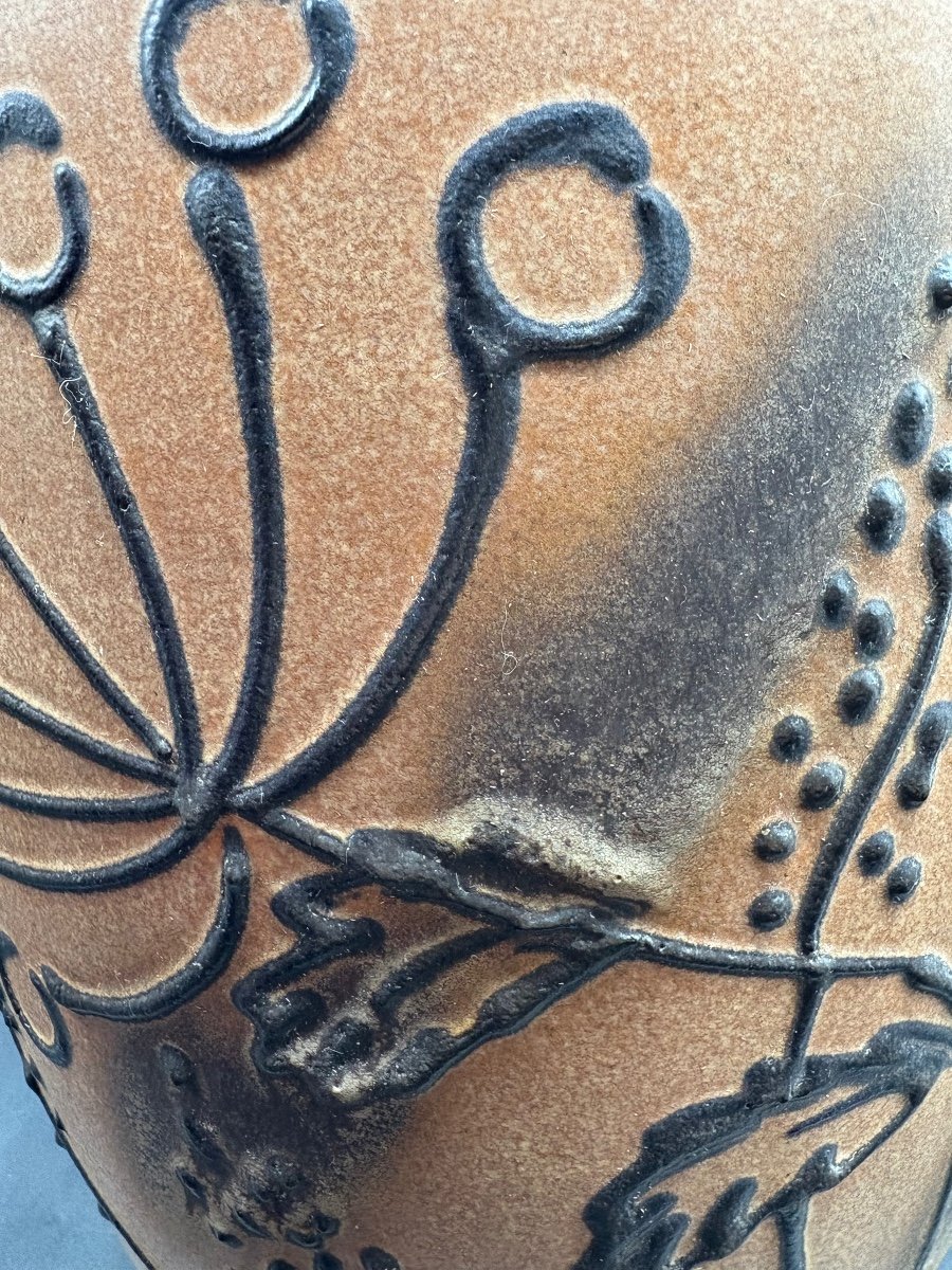 Large Glazed Ceramic Vase With Relief Decor From The 1960s By Scheurich Keramik -photo-1