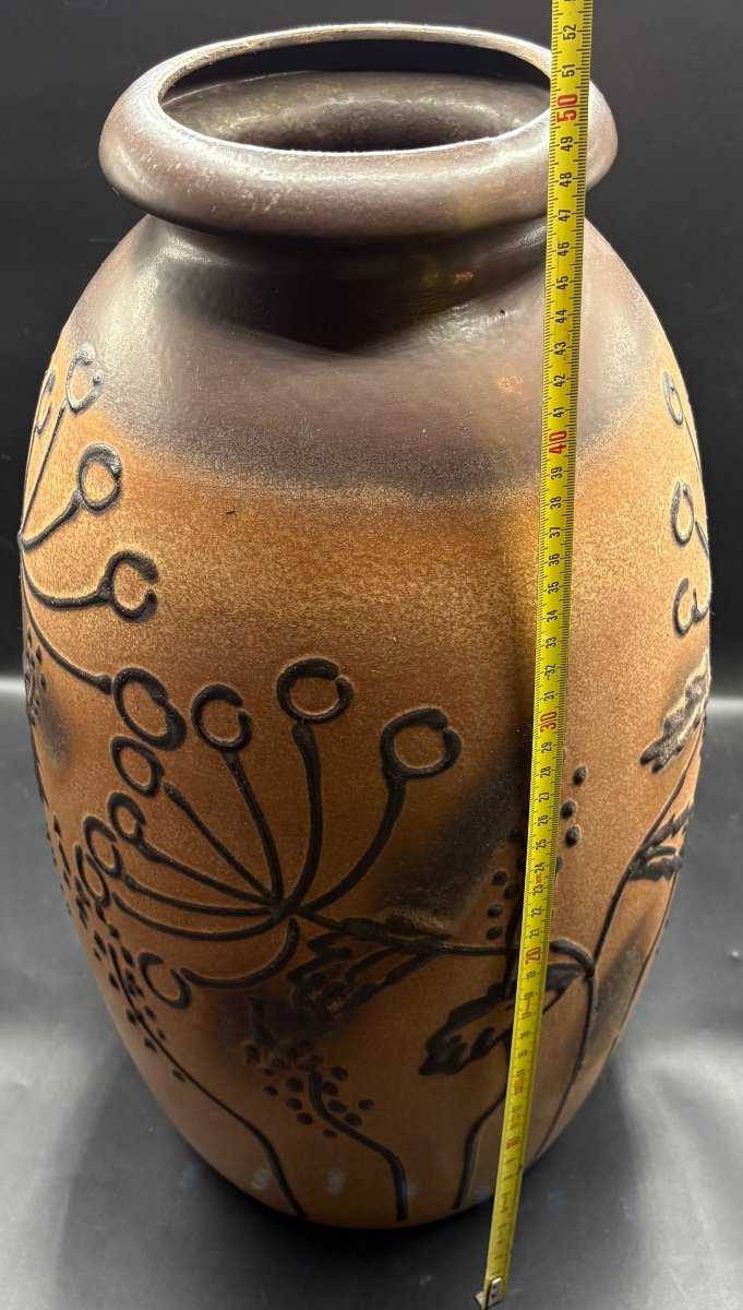 Large Glazed Ceramic Vase With Relief Decor From The 1960s By Scheurich Keramik -photo-5