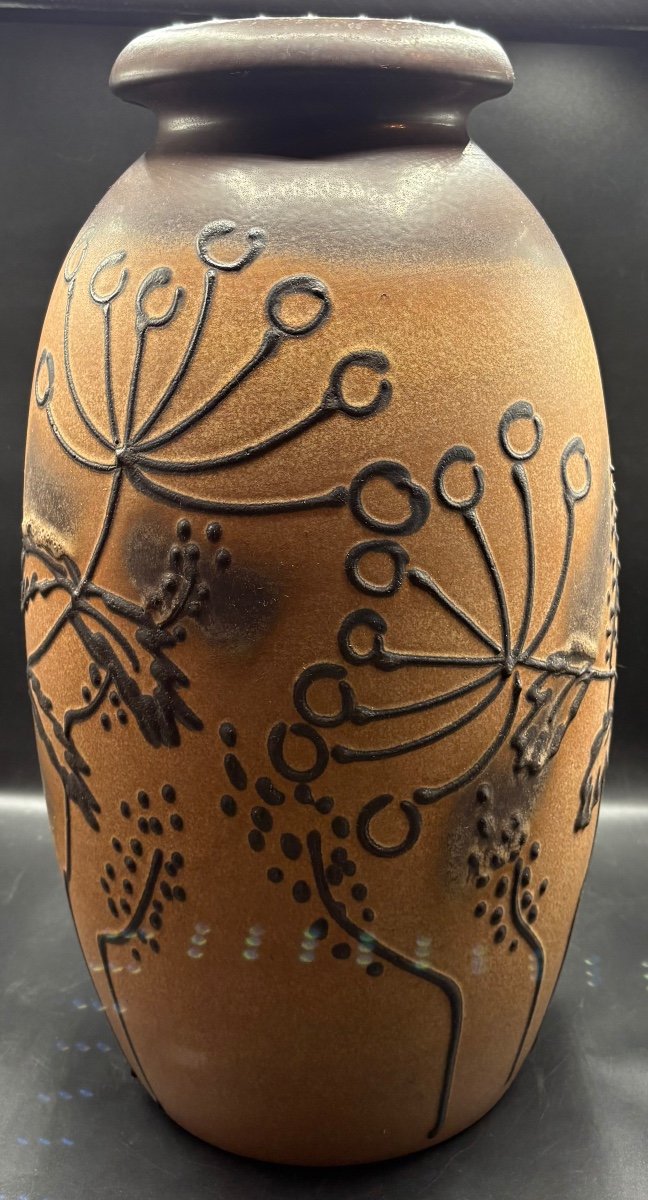 Large Glazed Ceramic Vase With Relief Decor From The 1960s By Scheurich Keramik 