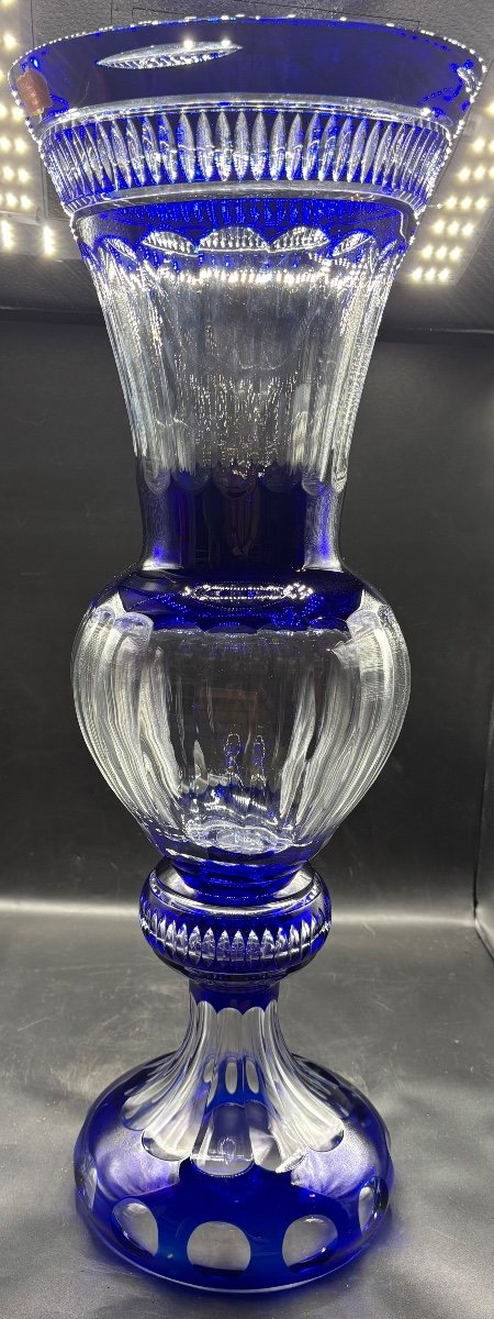 Important Blown Cut Overlay Crystal Vase From The 1960s/70s Cristallerie De Lorraine-photo-2