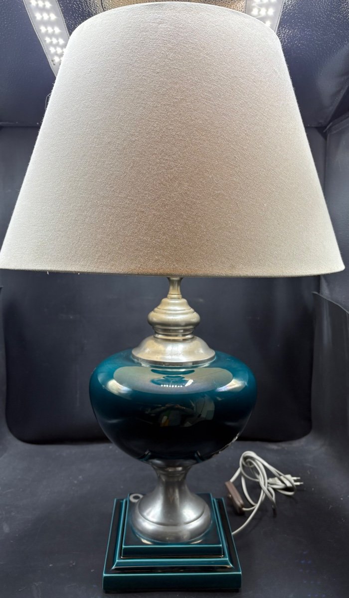 1960s French Ceramic Lamp Chrome Brass And Miscellaneous-photo-3