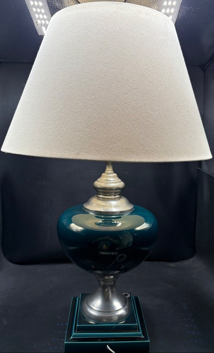 Lampe Céramique Laiton Chromé Et Divers Des Années 1960 Française