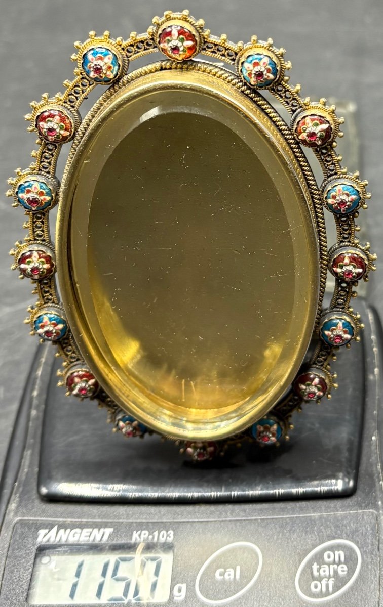 Frame In Solid Silver, Silver Gilt, Enamels And French Garnets Circa 1860 -photo-8