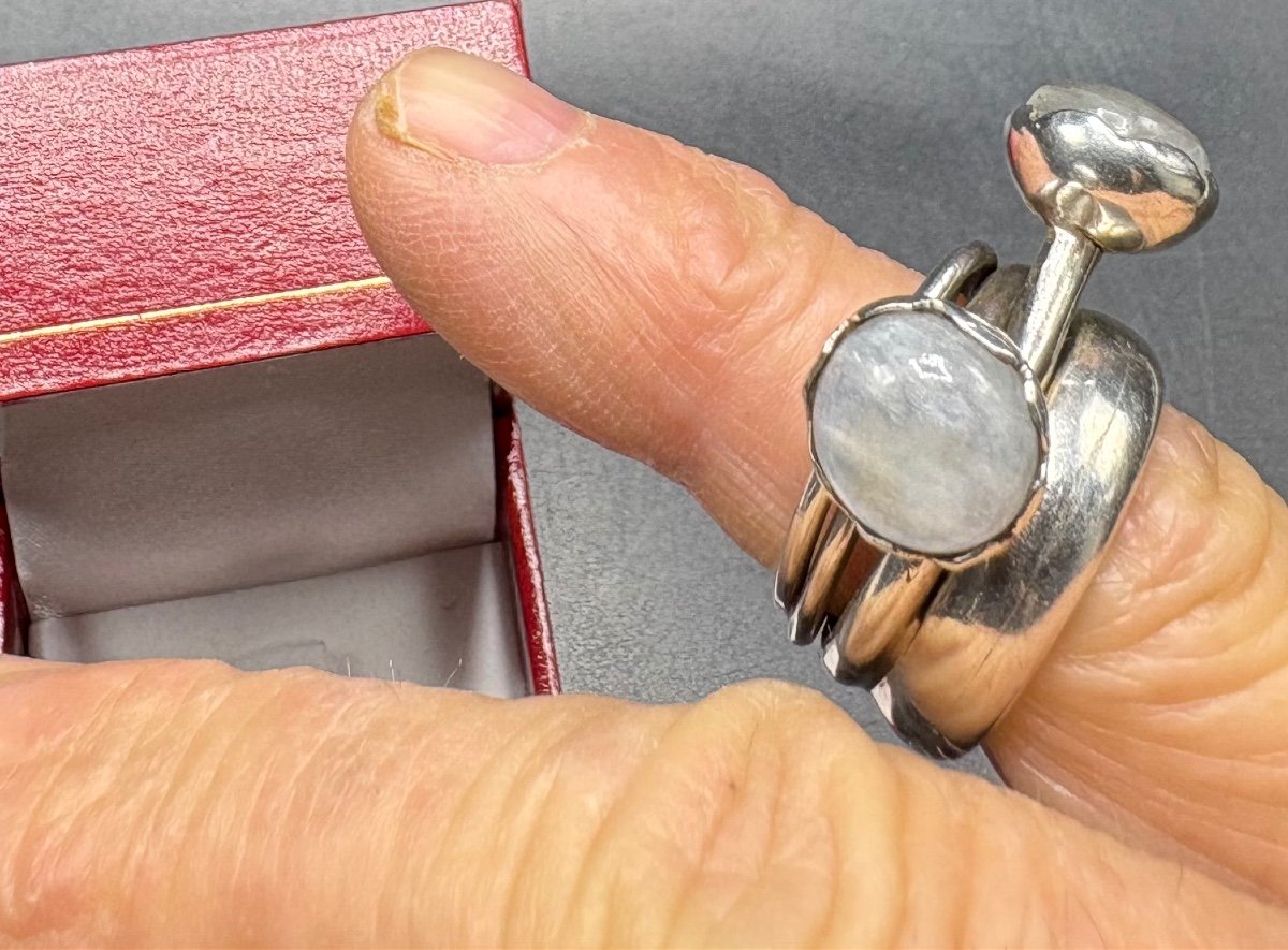 Sterling Silver Ring With Two Labradorite Cabochons From The 1970s/80s-photo-1