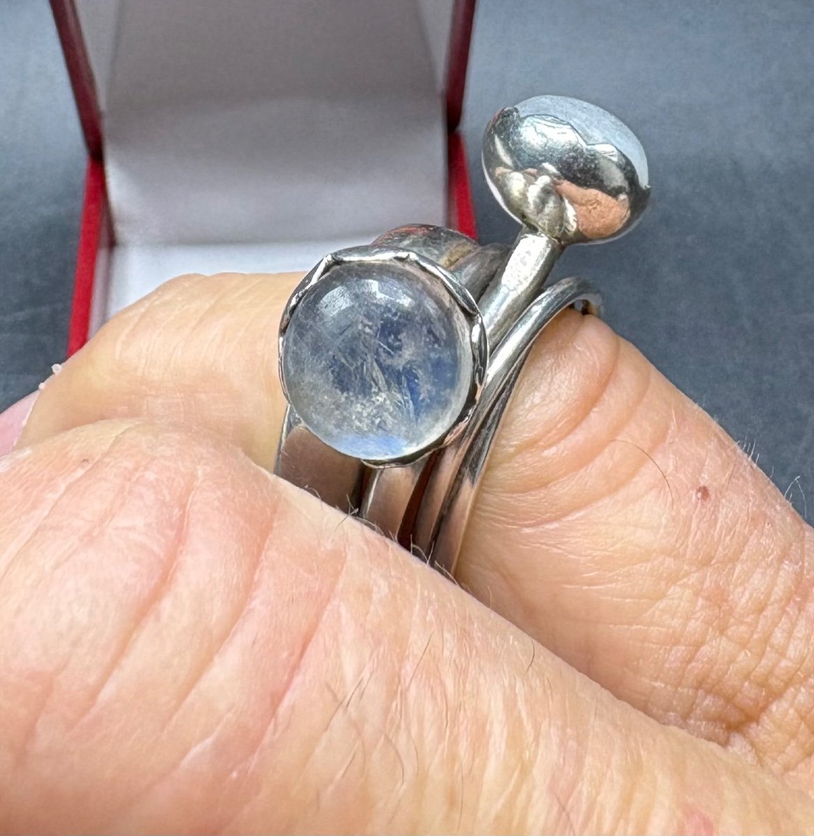 Sterling Silver Ring With Two Labradorite Cabochons From The 1970s/80s-photo-3