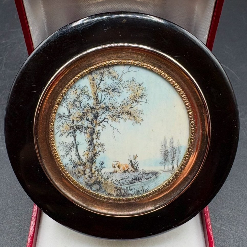 Round Box In Gold Tortoiseshell And French Miniature 1789-1809 Paris -photo-2