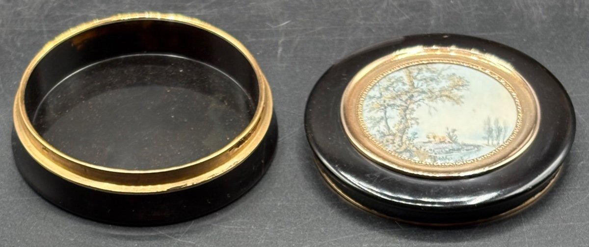 Round Box In Gold Tortoiseshell And French Miniature 1789-1809 Paris -photo-2