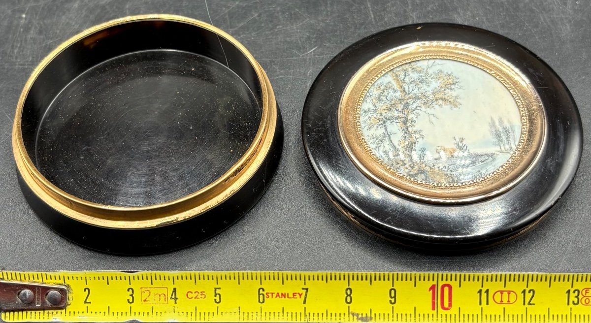 Round Box In Gold Tortoiseshell And French Miniature 1789-1809 Paris -photo-6