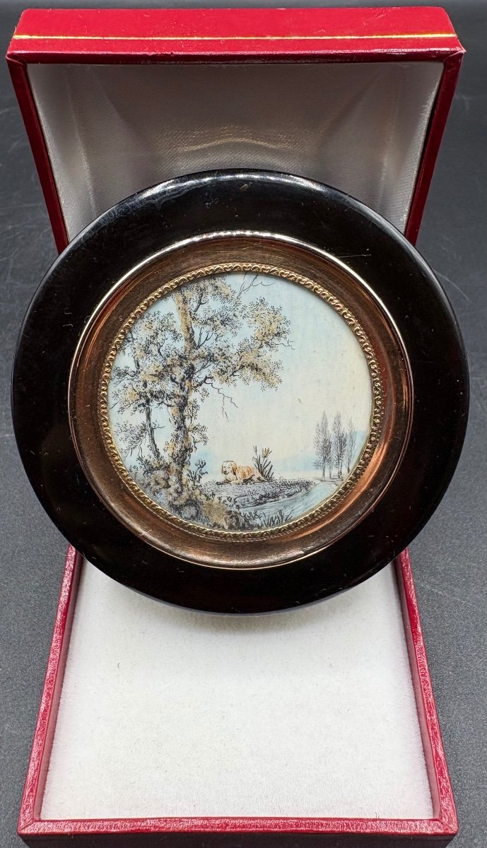 Round Box In Gold Tortoiseshell And French Miniature 1789-1809 Paris 