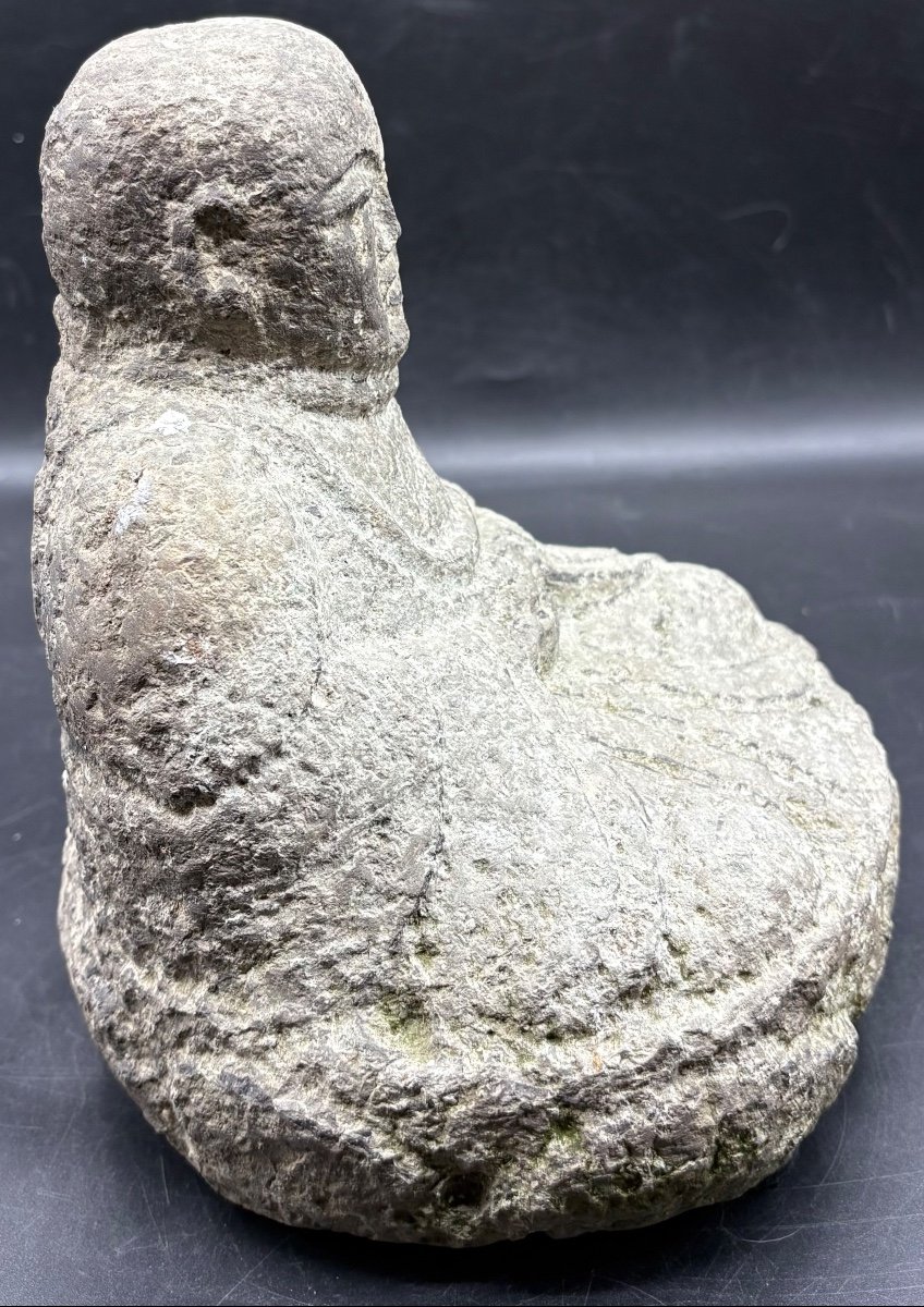 Carved Limestone Buddha Signed From Japan 15th - 16th Century-photo-4