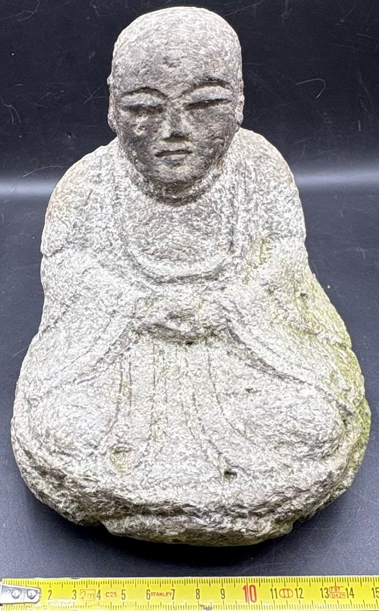 Carved Limestone Buddha Signed From Japan 15th - 16th Century-photo-7