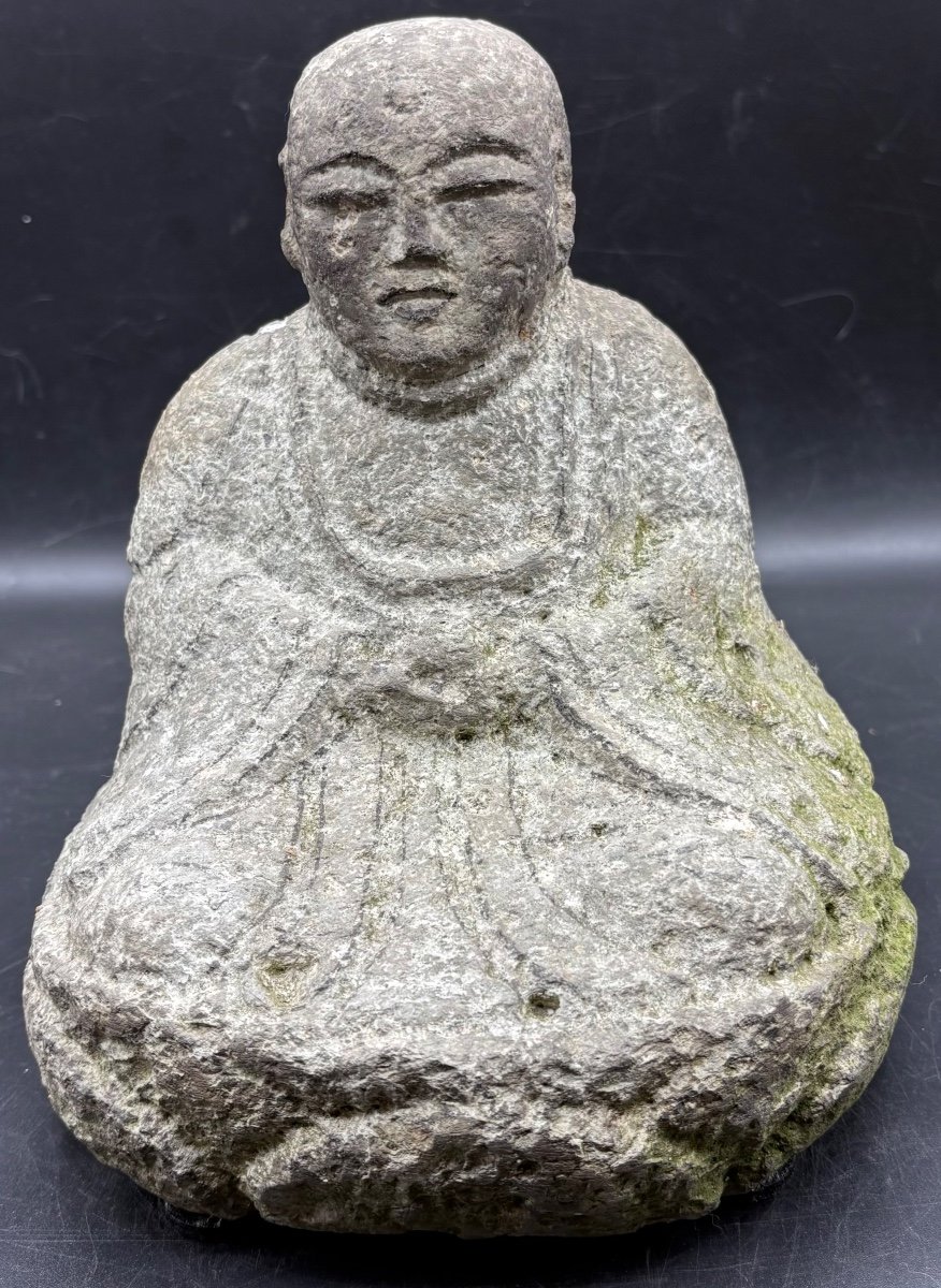 Bouddha En Calcaire Sculpté Signé Du Japon XVème - XVIème