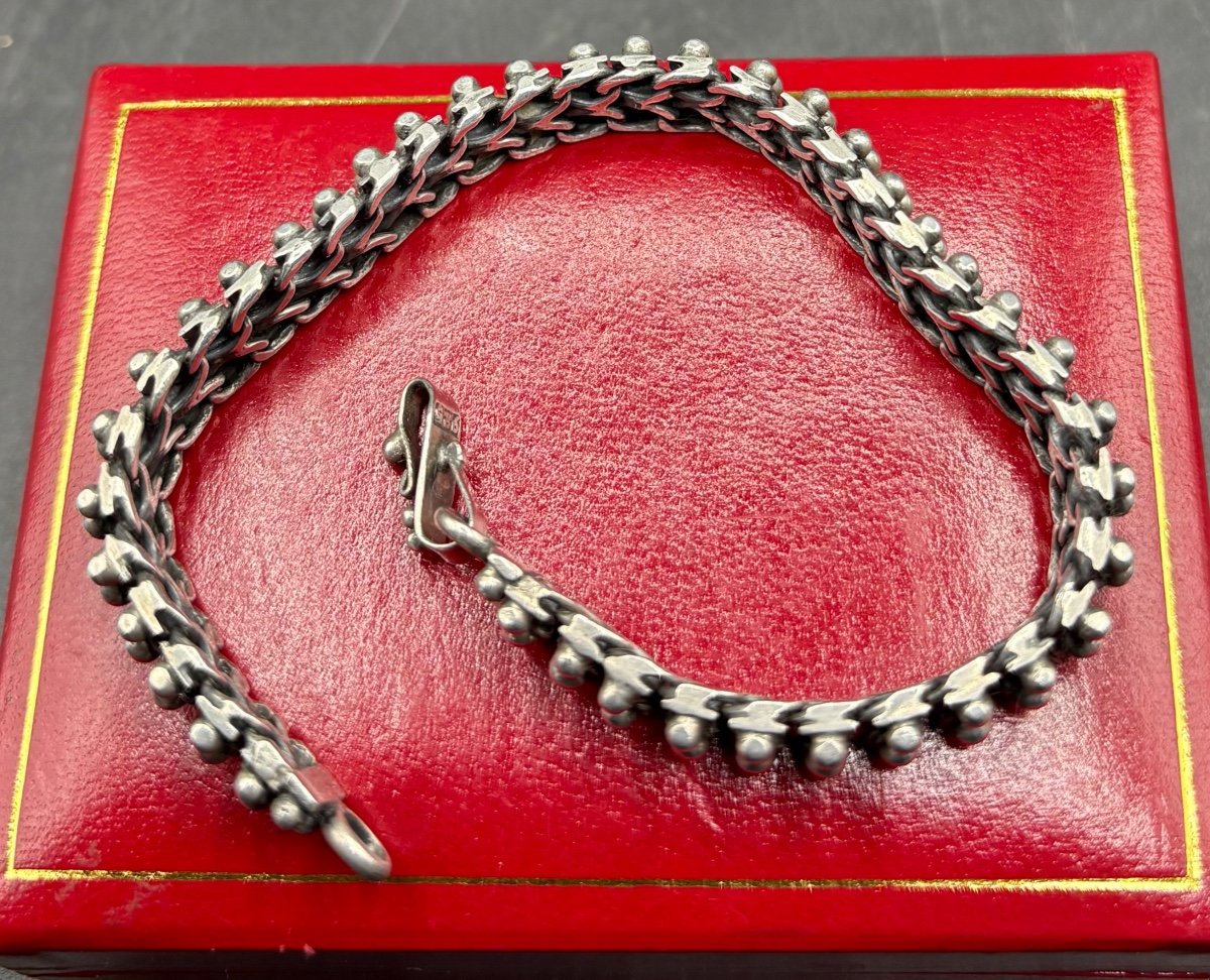 Bracelet Gourmette En Argent Massif Des Années 1950 Indien-photo-4