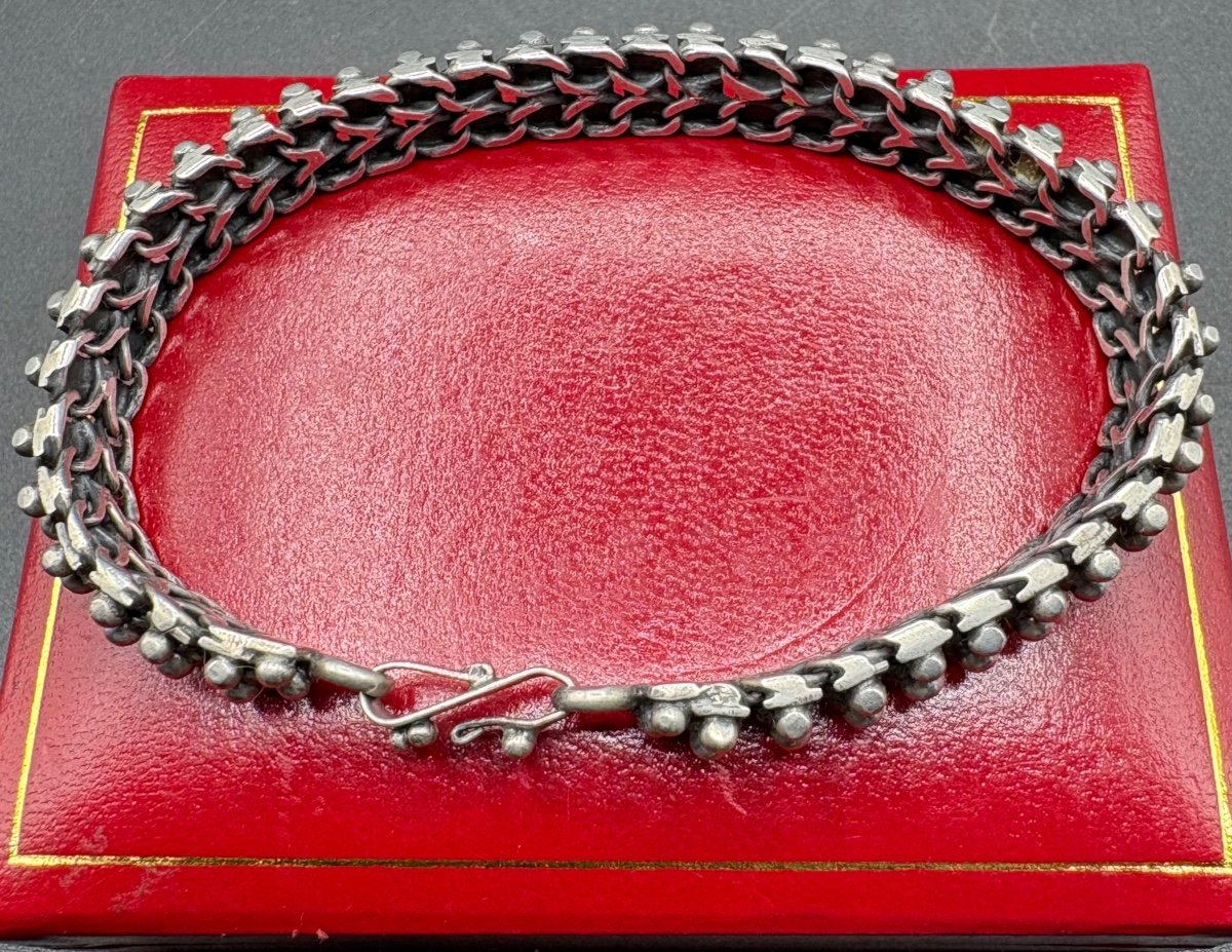 Bracelet Gourmette En Argent Massif Des Années 1950 Indien-photo-2