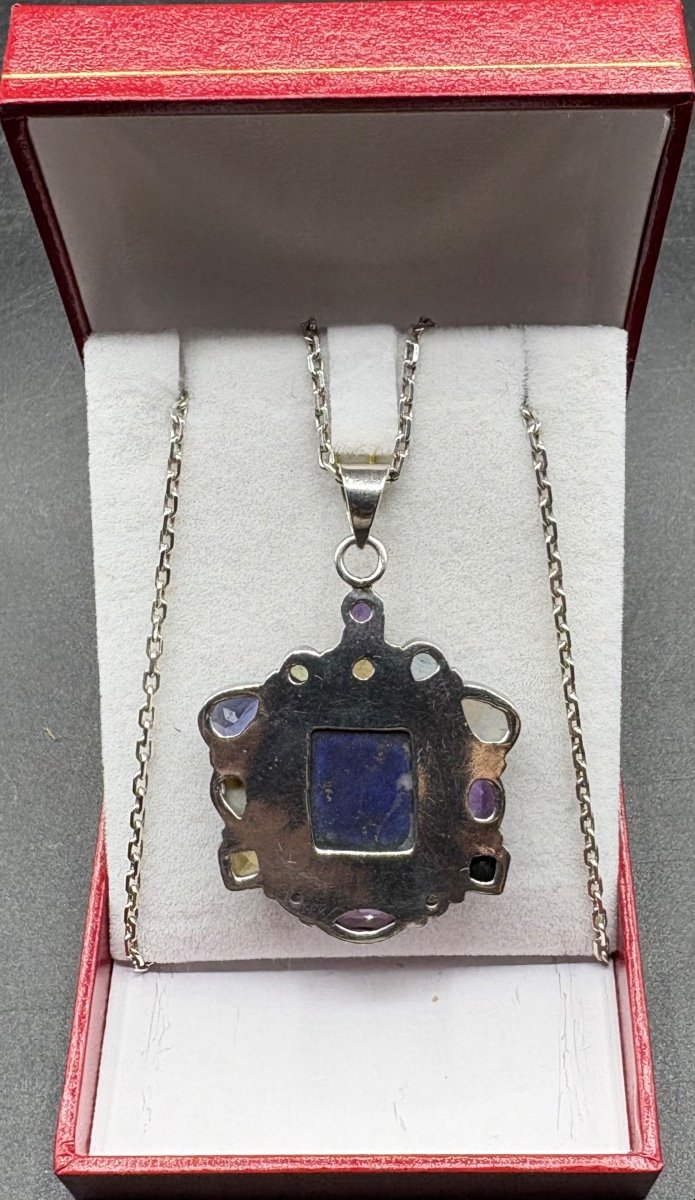 A Solid Silver Pendant With Hard And Semi-precious Stones From The 1970s/80s French-photo-2