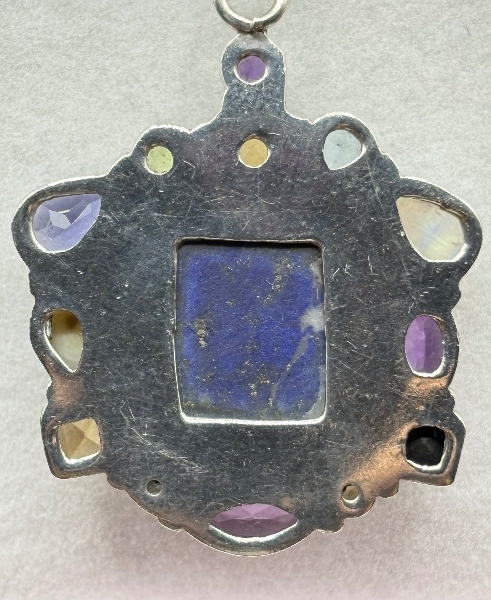 A Solid Silver Pendant With Hard And Semi-precious Stones From The 1970s/80s French-photo-1