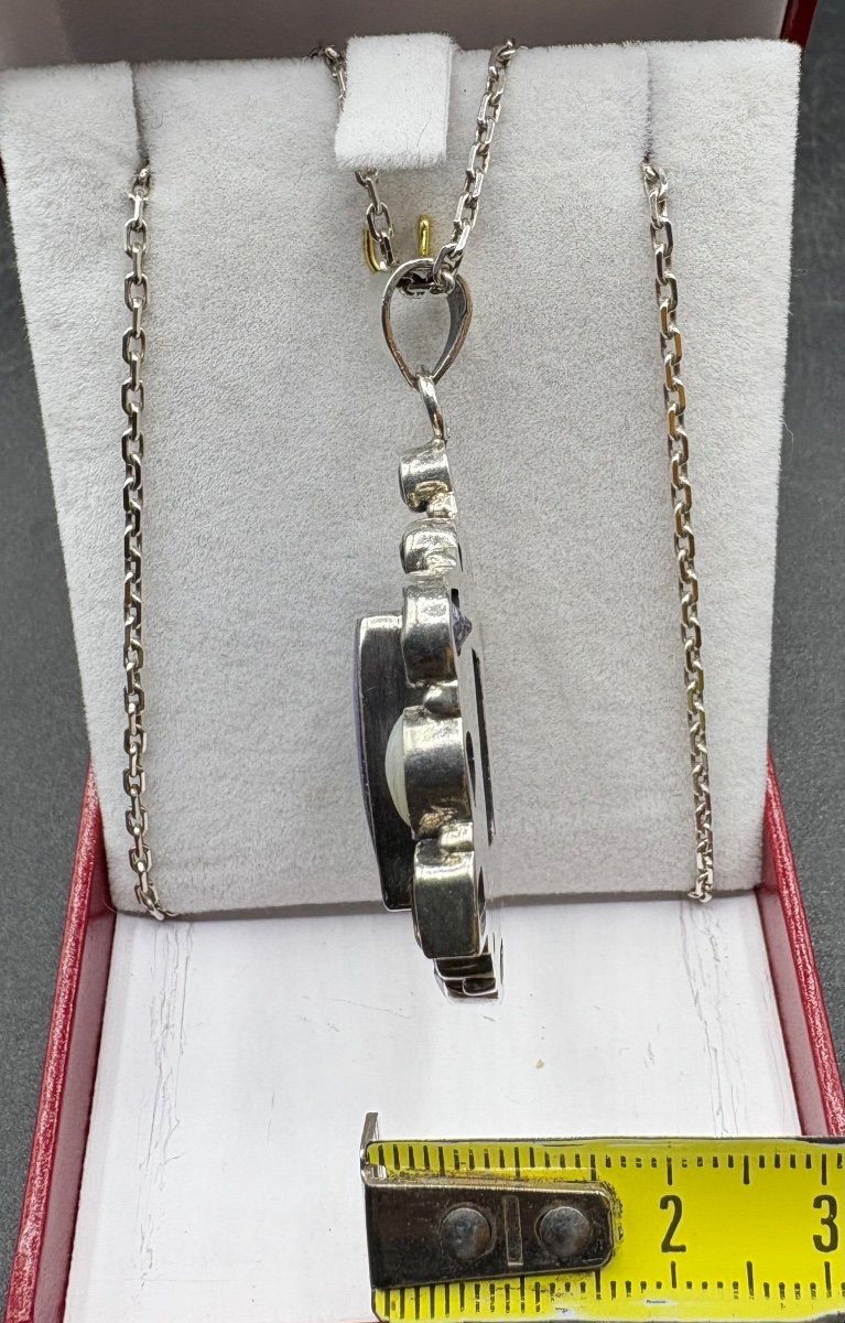 A Solid Silver Pendant With Hard And Semi-precious Stones From The 1970s/80s French-photo-4