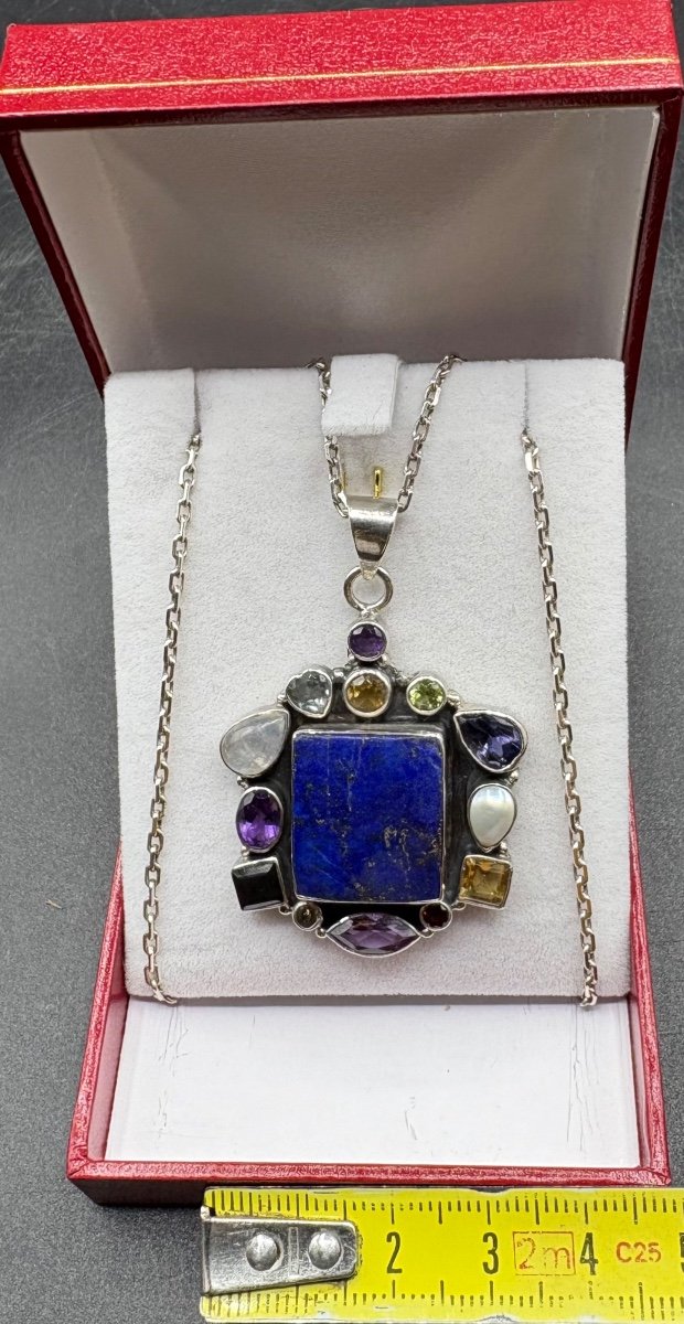 A Solid Silver Pendant With Hard And Semi-precious Stones From The 1970s/80s French-photo-6