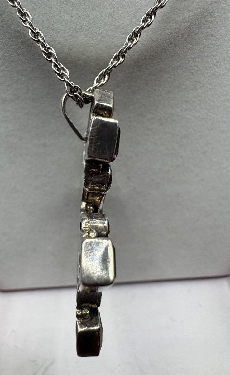 1970s/80s European Sterling Silver And Semi Precious Stone Pendant-photo-3