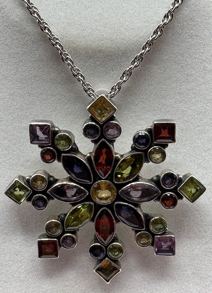 1970s/80s European Sterling Silver And Semi Precious Stone Pendant-photo-3