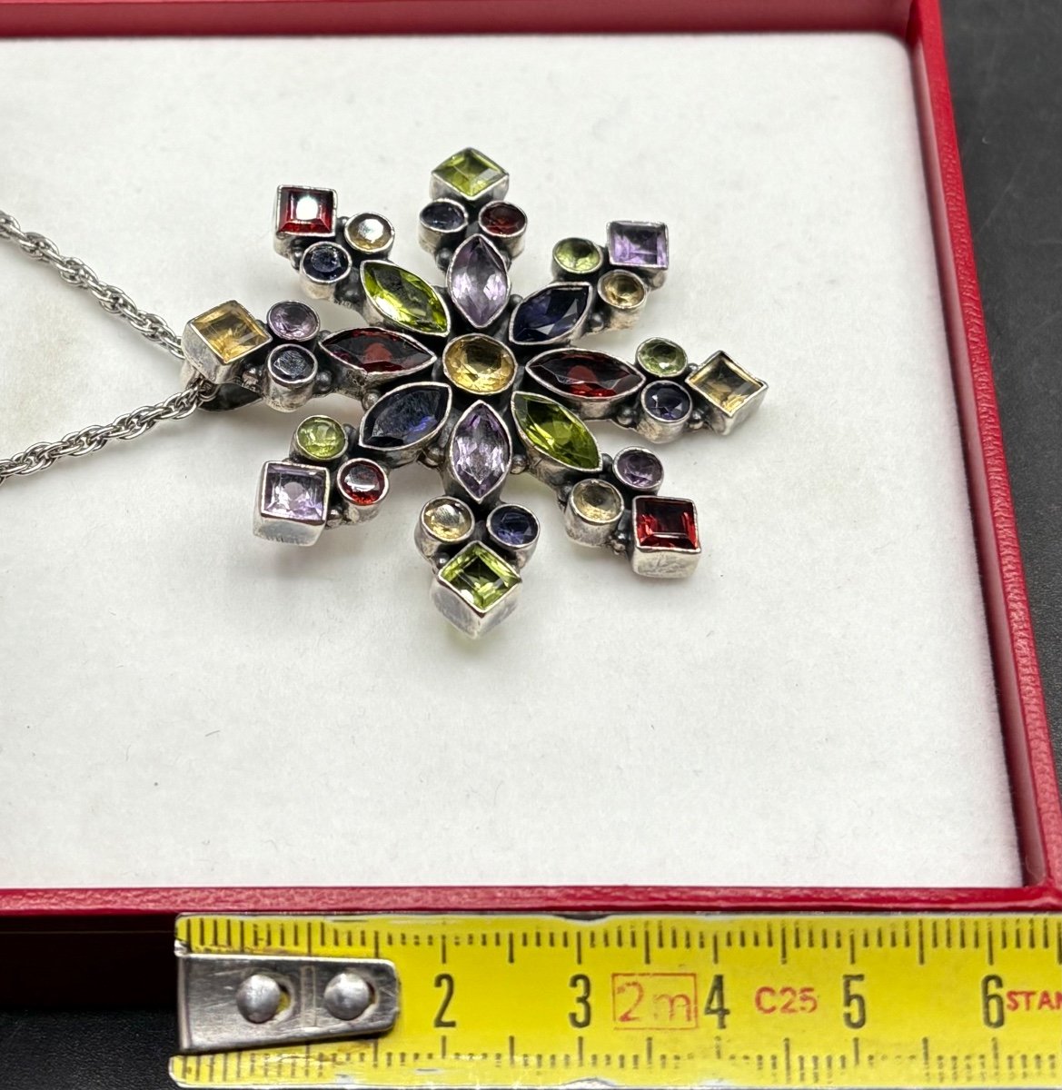 1970s/80s European Sterling Silver And Semi Precious Stone Pendant-photo-5