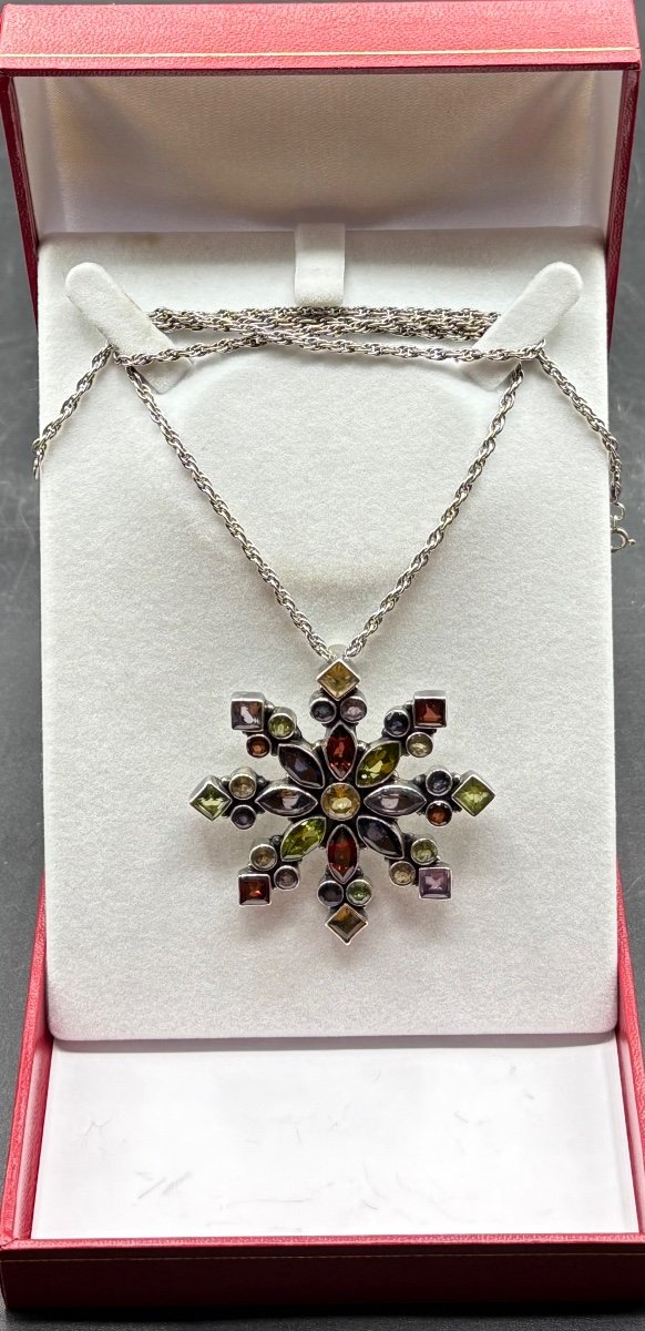 1970s/80s European Sterling Silver And Semi Precious Stone Pendant