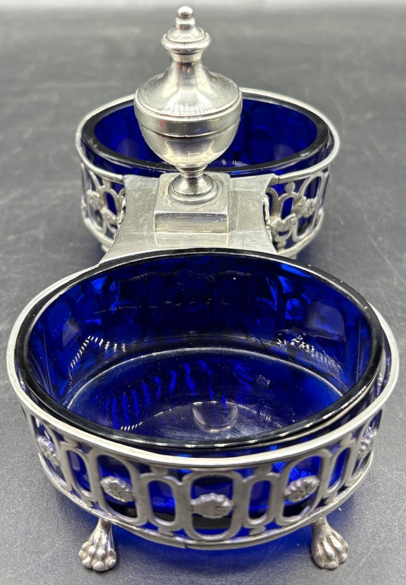 Double Salt Cellar In Solid Silver And Sevres Crystal, 18th Century French - Paris-photo-2