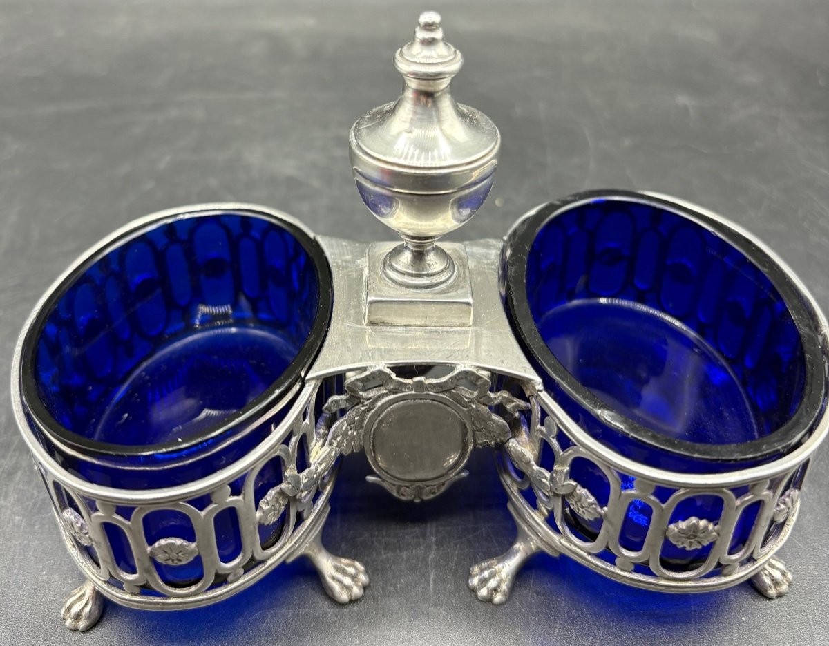 Double Salt Cellar In Solid Silver And Sevres Crystal, 18th Century French - Paris-photo-3