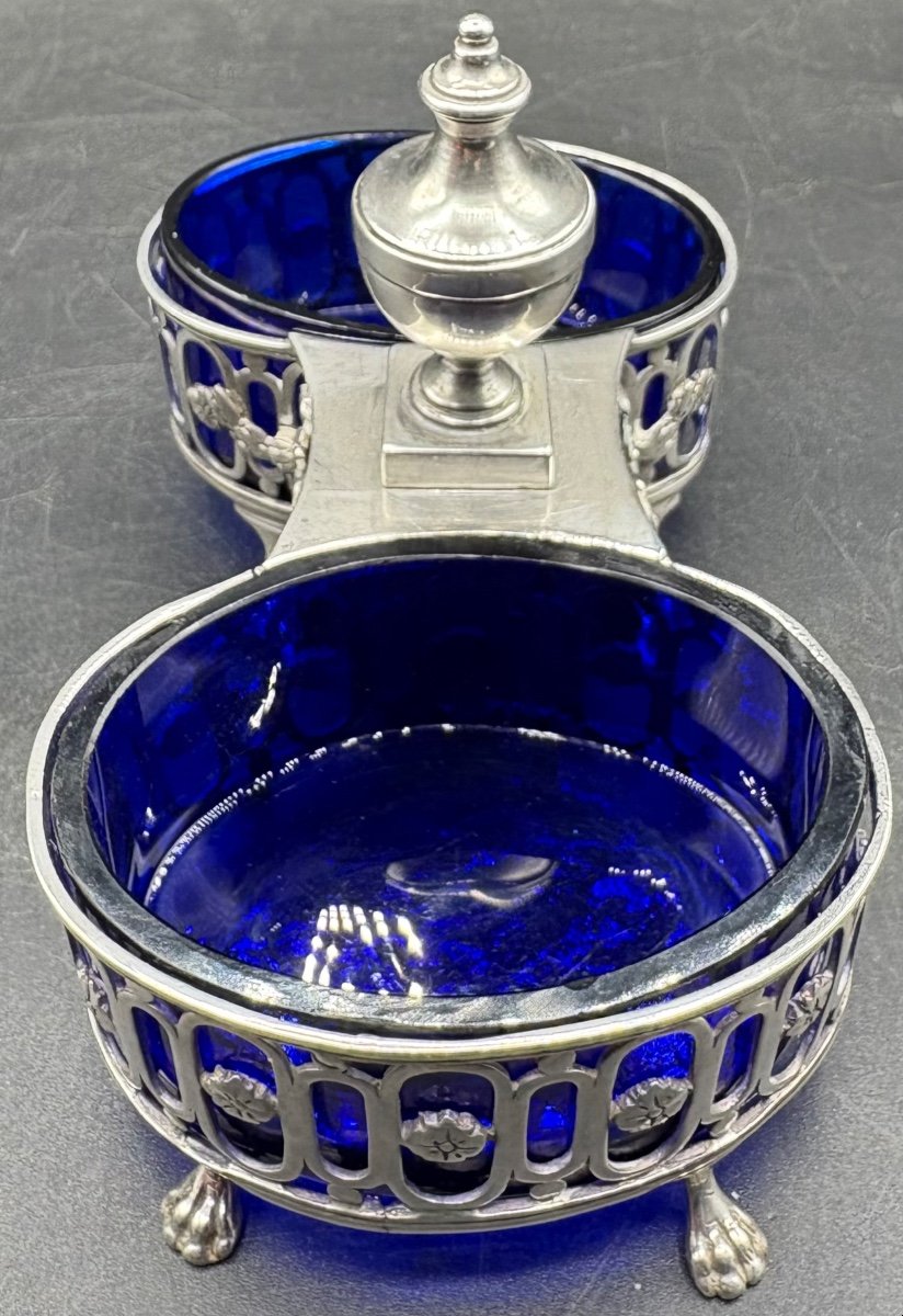 Double Salt Cellar In Solid Silver And Sevres Crystal, 18th Century French - Paris-photo-4