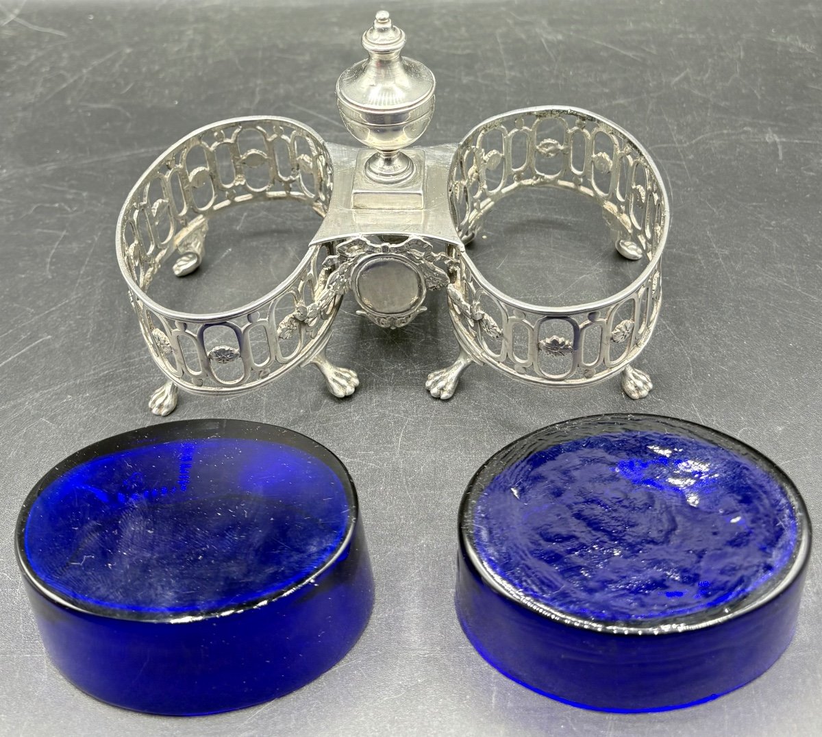 Double Salt Cellar In Solid Silver And Sevres Crystal, 18th Century French - Paris-photo-4