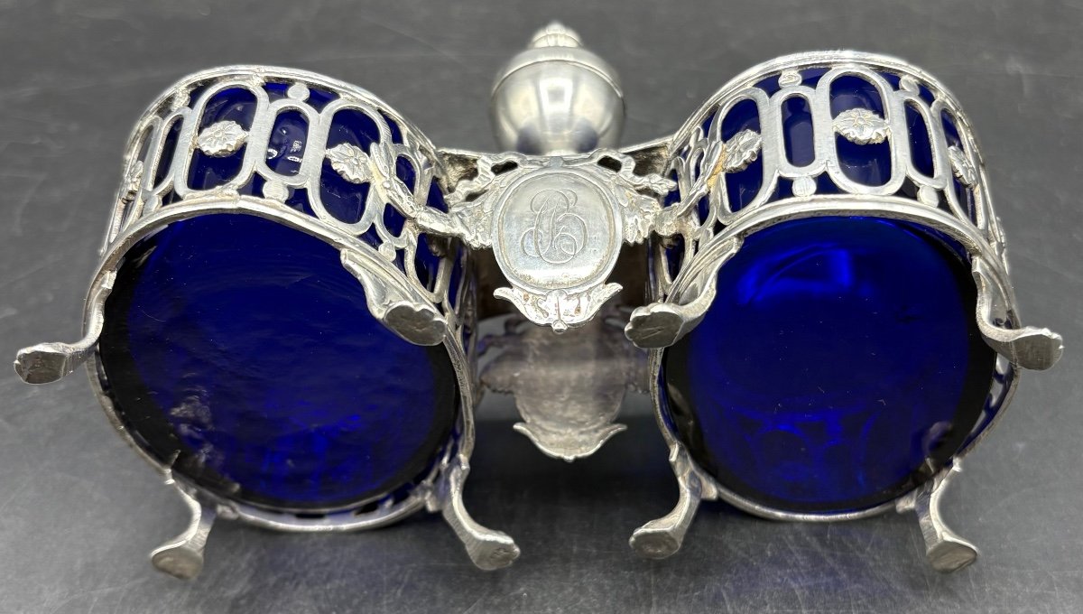 Double Salt Cellar In Solid Silver And Sevres Crystal, 18th Century French - Paris-photo-3