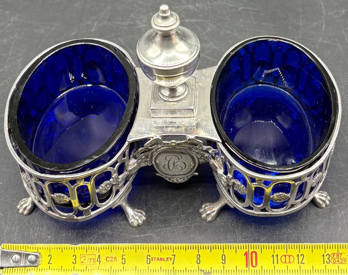 Double Salt Cellar In Solid Silver And Sevres Crystal, 18th Century French - Paris-photo-6