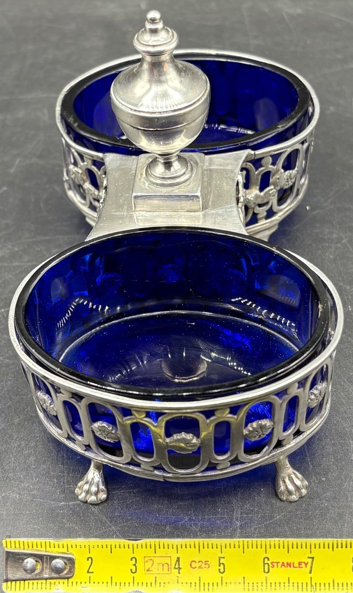 Double Salt Cellar In Solid Silver And Sevres Crystal, 18th Century French - Paris-photo-7