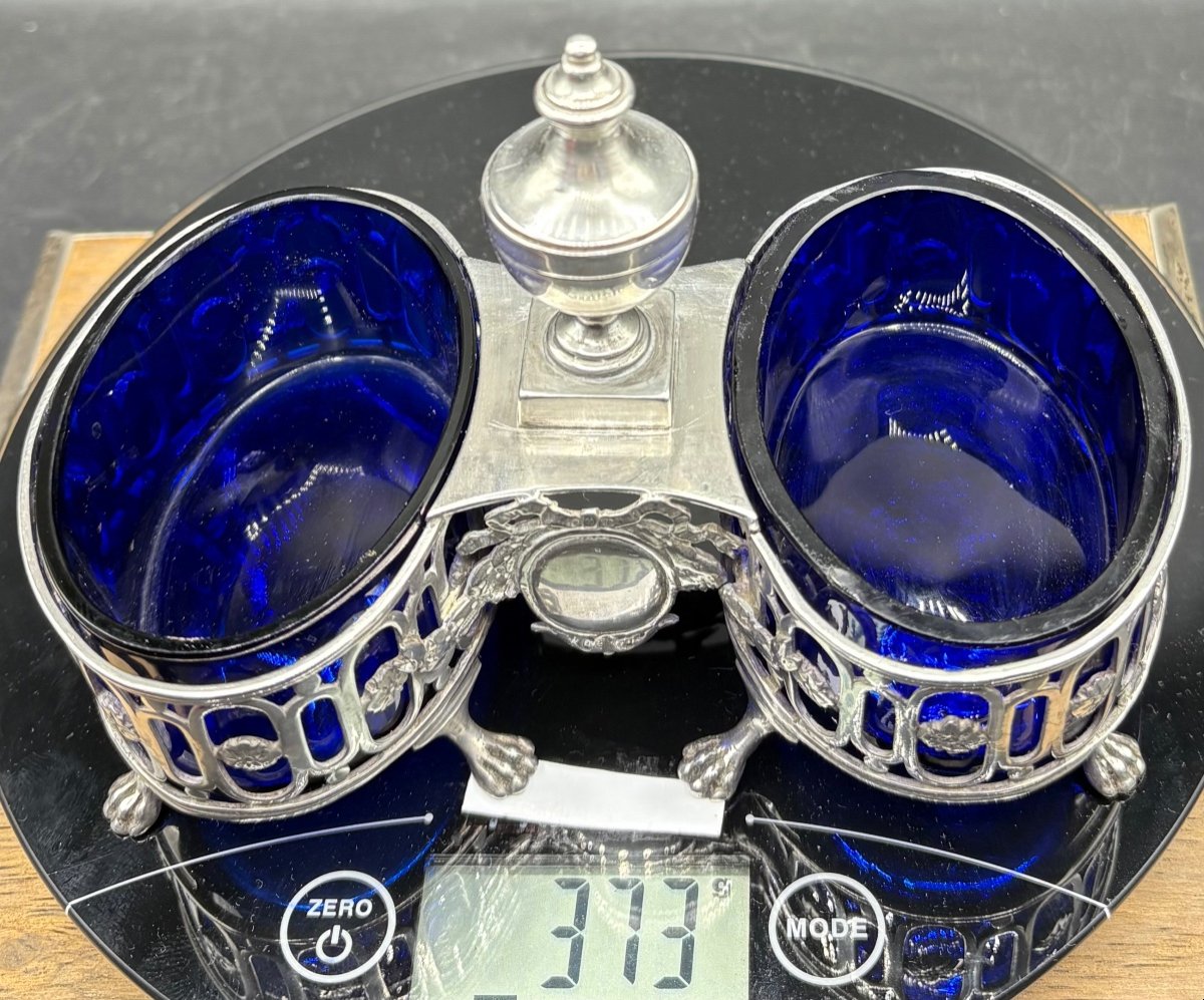 Double Salt Cellar In Solid Silver And Sevres Crystal, 18th Century French - Paris-photo-8