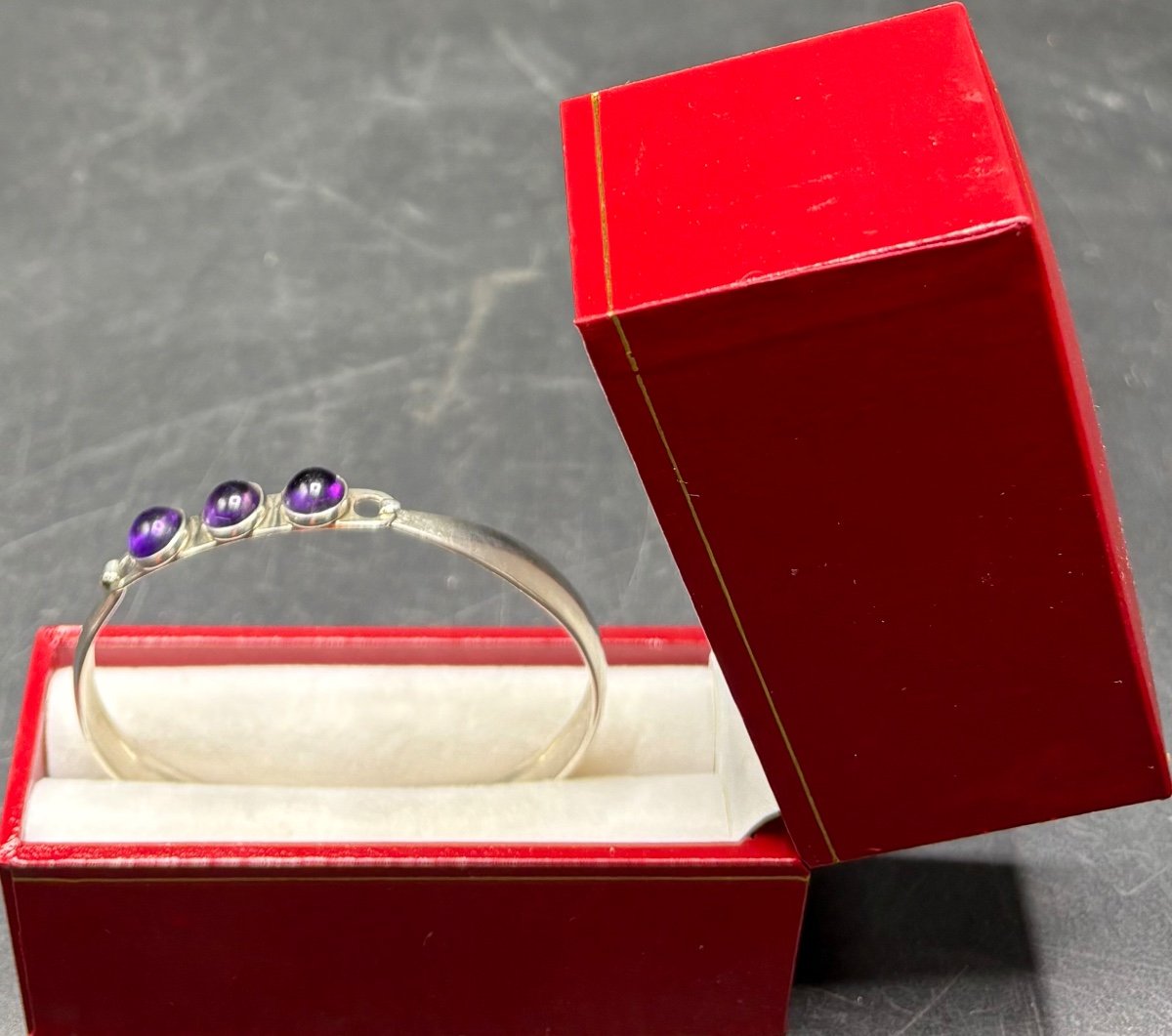 Sterling Silver Bracelet With Three Finnish Amethyst Cabochons From The Year 1962-photo-2