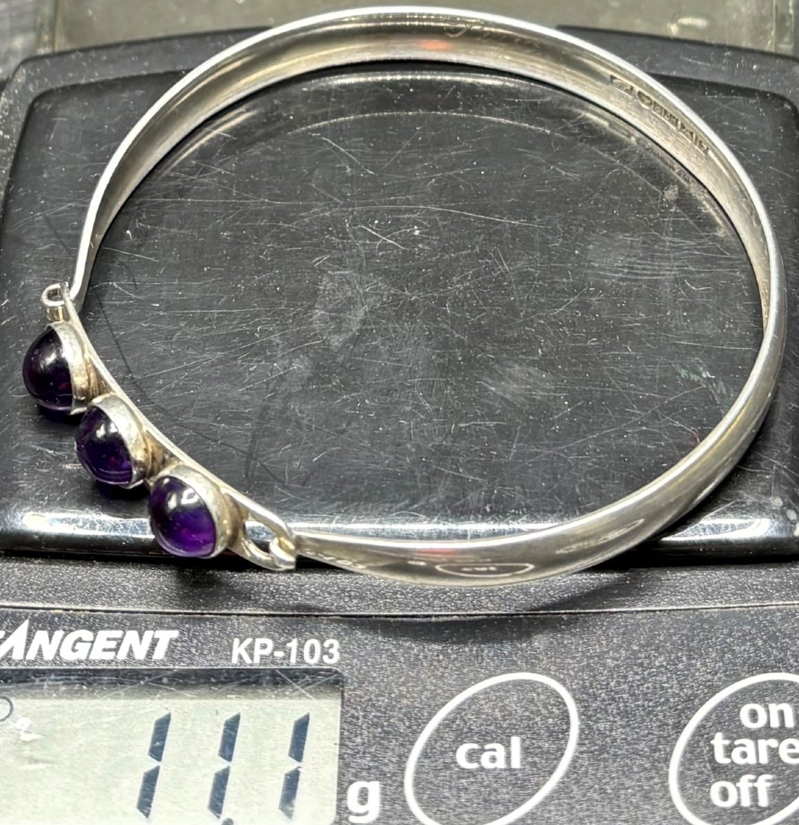 Sterling Silver Bracelet With Three Finnish Amethyst Cabochons From The Year 1962-photo-6