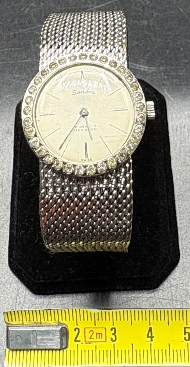 Montre De Femme En Métal Argenté Chromé Et Divers Par Sandoz Des Années 1960/70-photo-5