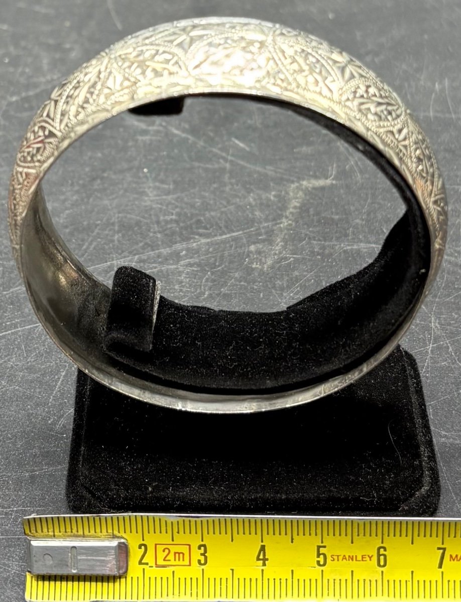 Bracelet Jonc Fermé En Argent Massif Des Années 1950/60 Travail Étranger -photo-2