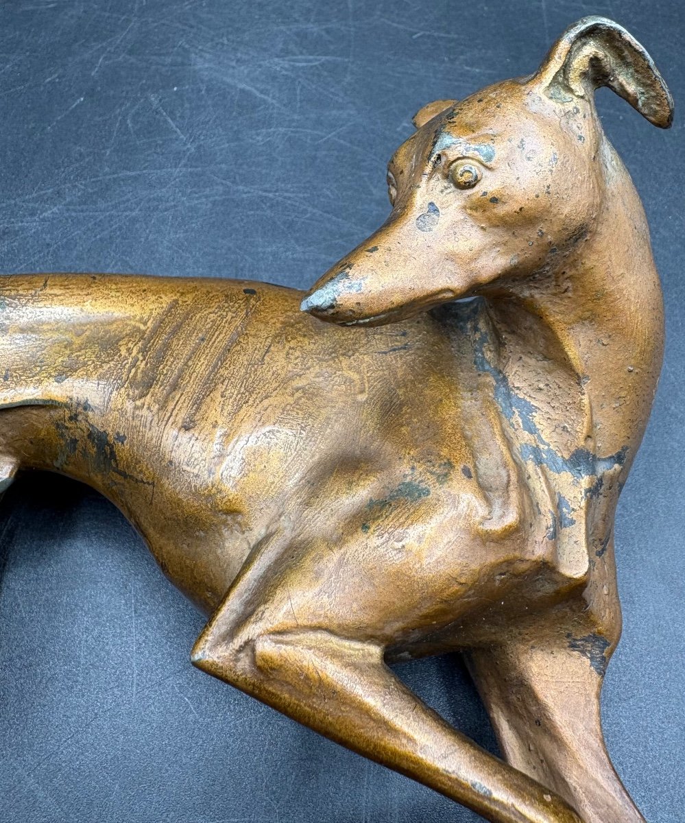 French Patinated Fondu Whippet Subject From The 1920s-photo-4