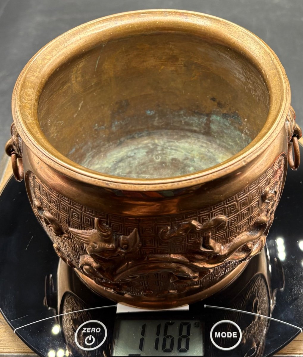 Petit Cache Pot Porte Encens En Bronze Fondu à Patine Mort Doré Chinois Des Années 1900-photo-7