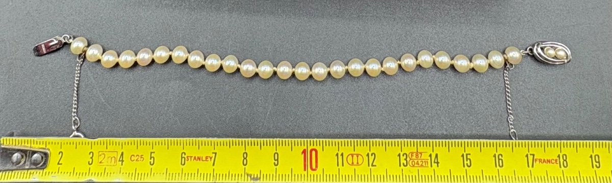 Bracelet Perles De Culture Et Argent Massif Des Années 1980 étrangers -photo-3