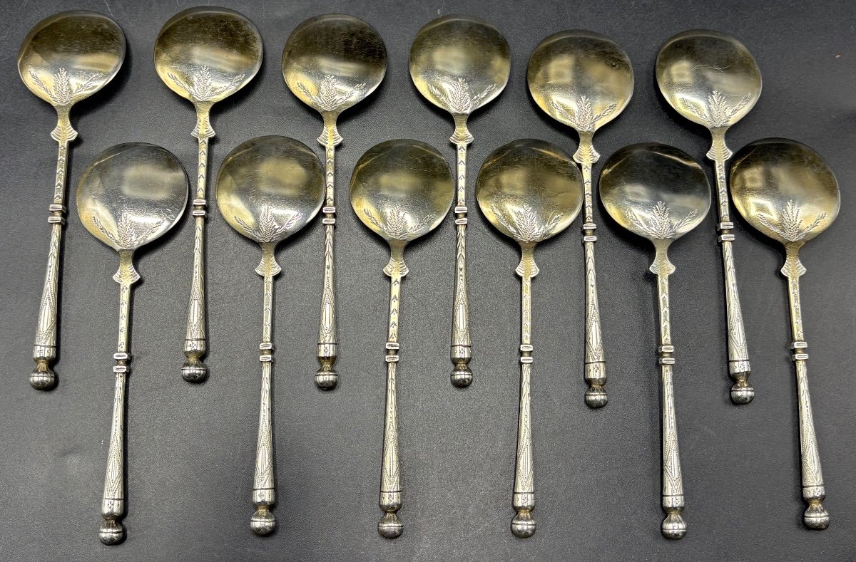 A Set Of Twelve 1900s European Sterling Silver Ice Cream Spoons-photo-2