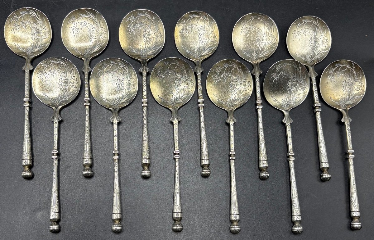 A Set Of Twelve 1900s European Sterling Silver Ice Cream Spoons