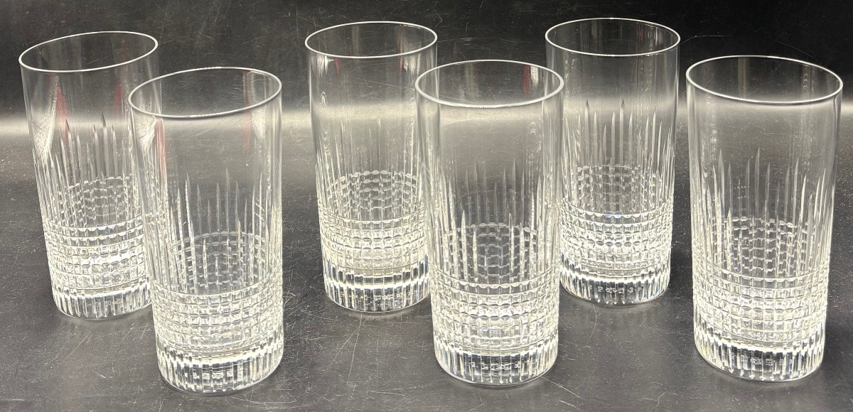 Une Série De Six Verres A Orangades En Cristal Soufflé Taillé Baccarat Vers 1940-photo-2