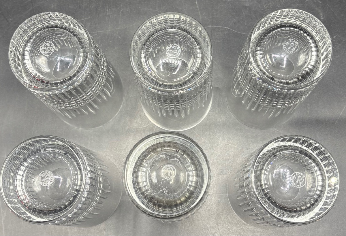 Une Série De Six Verres A Orangades En Cristal Soufflé Taillé Baccarat Vers 1940-photo-4