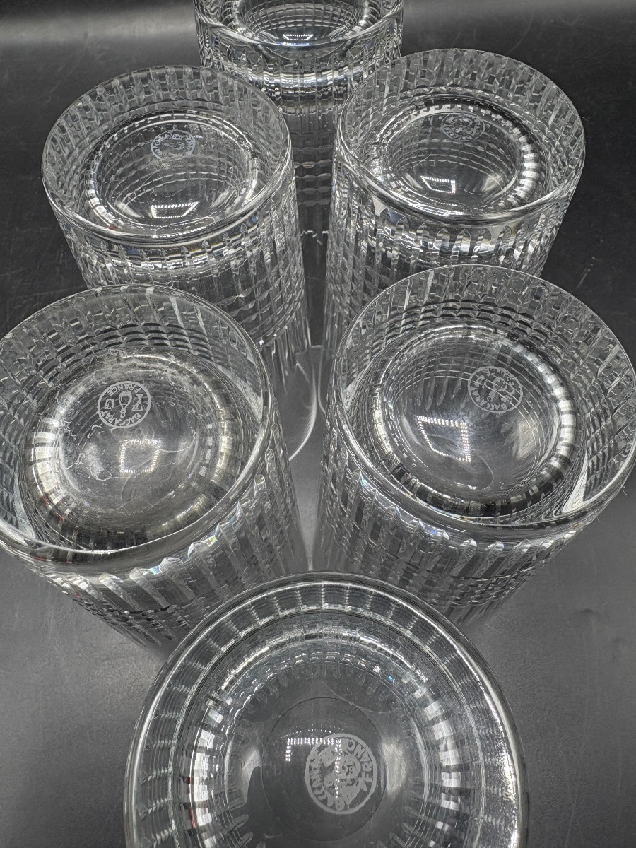 Une Série De Six Verres A Orangades En Cristal Soufflé Taillé Baccarat Vers 1940-photo-2