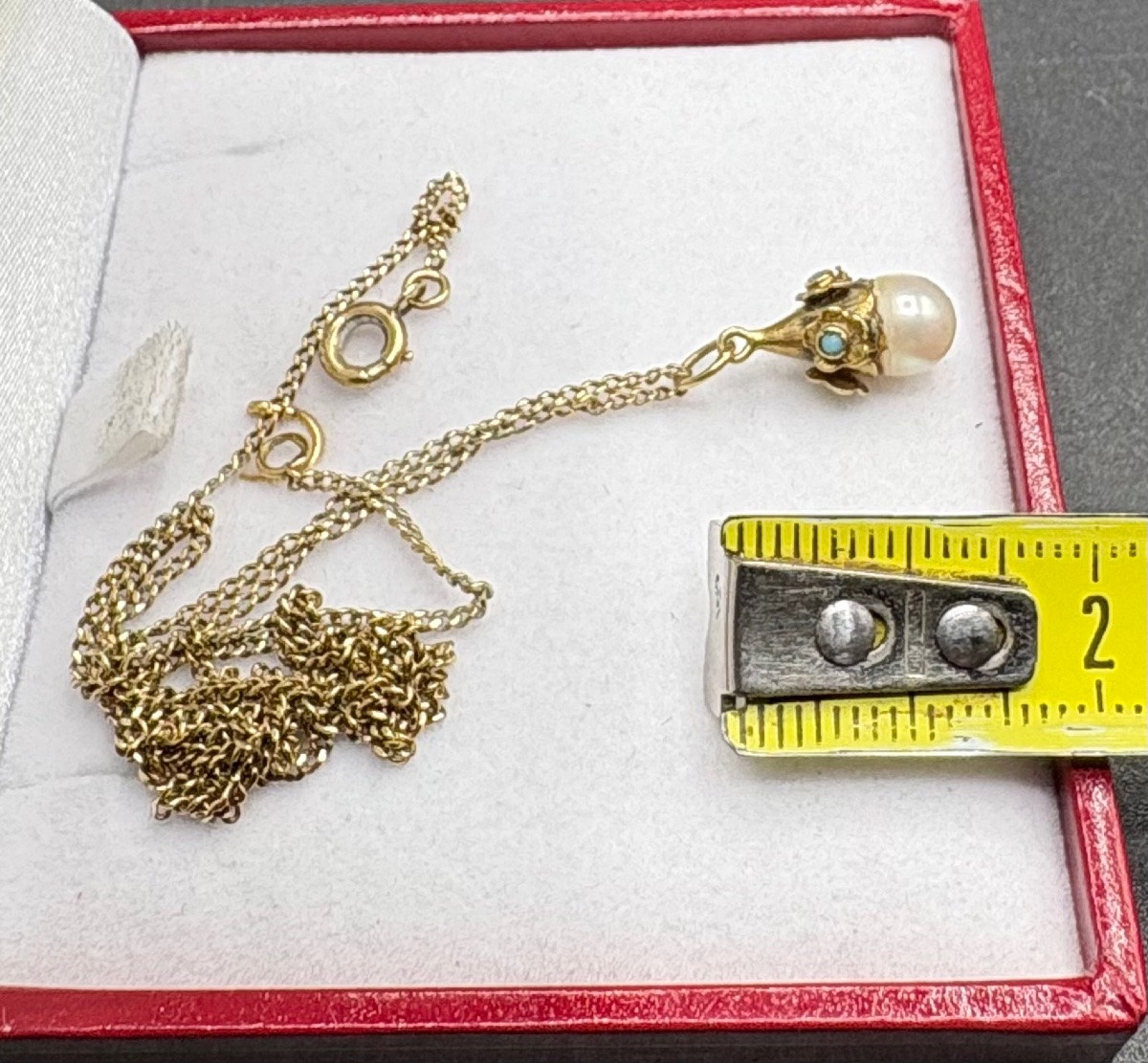 1920s French Natural Pearl And Turquoise 18k Gold Pendant-photo-5
