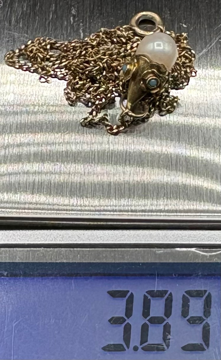 1920s French Natural Pearl And Turquoise 18k Gold Pendant-photo-6