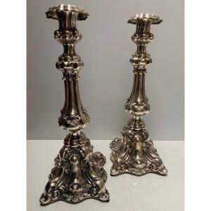 Pair Of Sterling Silver Candlesticks Circa 1840